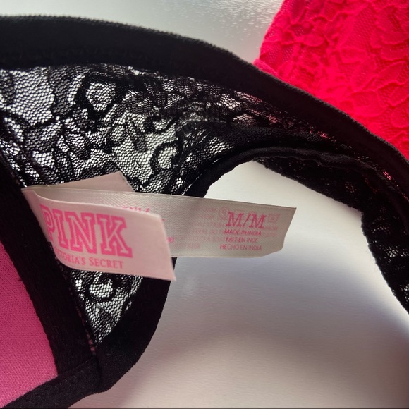 Pink by Victoria's Secret Padded Lace Bandeau Bralette  Lot Black and Neon Pink - Picture 5 of 9